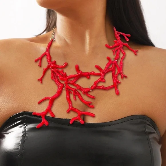 BEST SELLER!! Red Coral Branch Statement Necklace - Picture 2 of 8